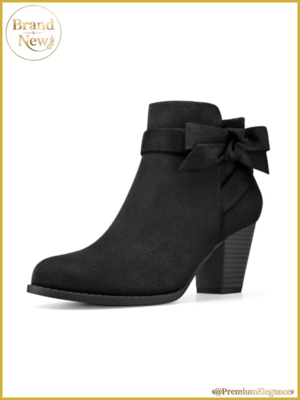 Women's Ankle Boots Chunky Heel Dress Booties with Bow Side Zipper